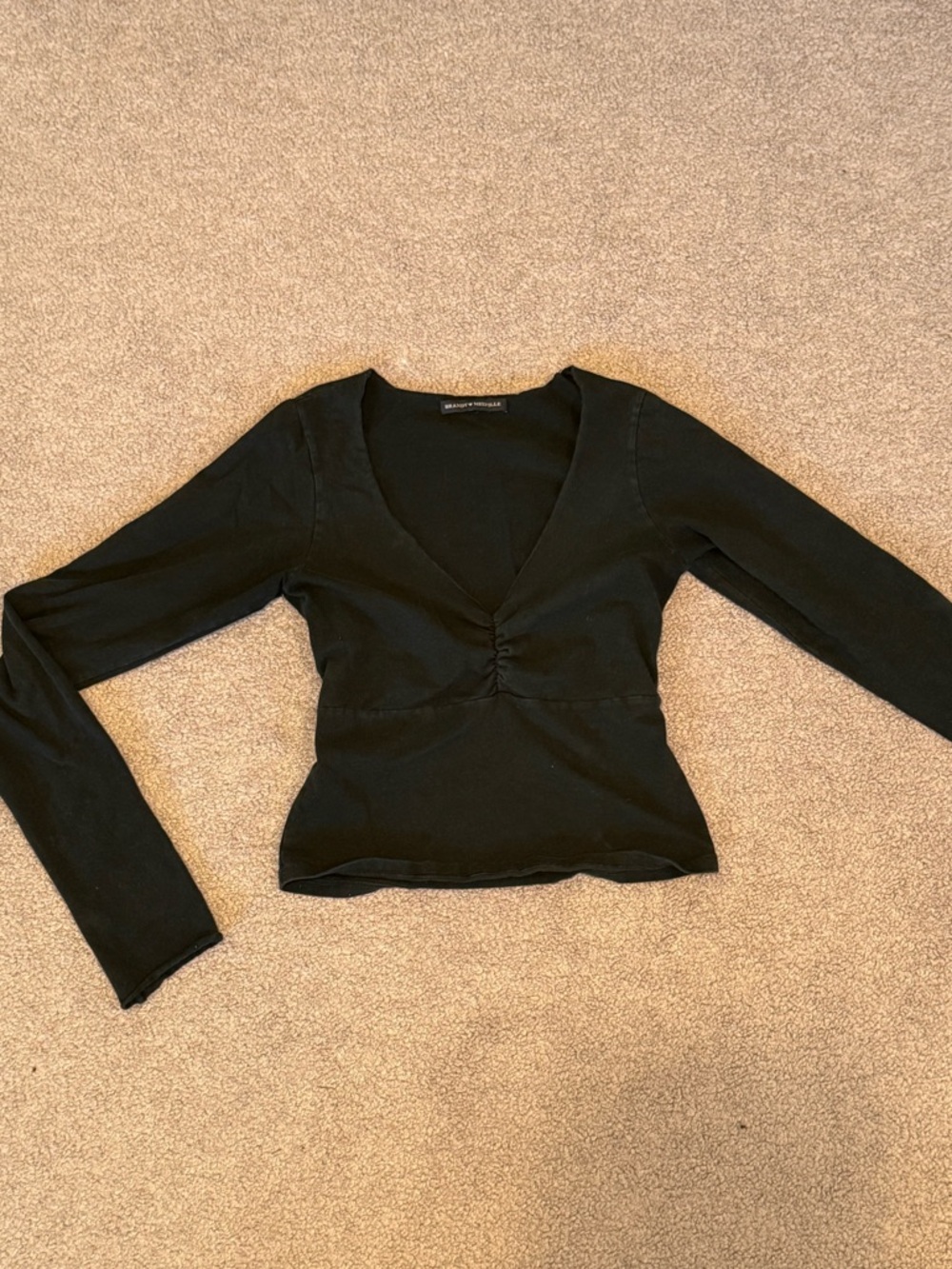 Black V-Neck Long Sleeve Women's Top